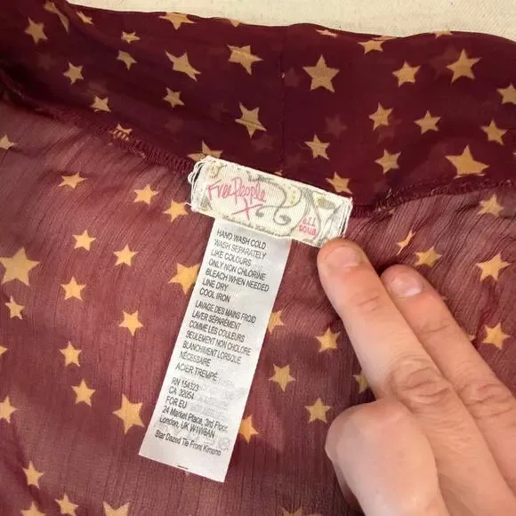 Free People Star Dazed Burgundy Gold Boho Kimono OS Festival Celestial Fairycore - Picture 3 of 8